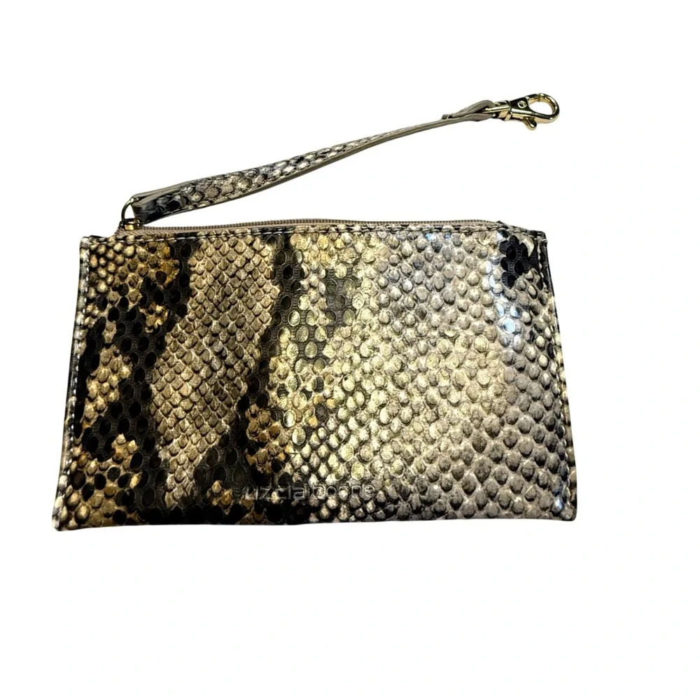 Liz Claiborne Snakeskin Print Wristlet Pouch Clutch Bag Gold Tone‎ Hardware